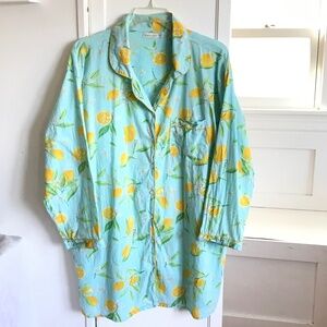Hogan Lemon-Print Cotton Sleep Shirt - Aqua/Yellow
